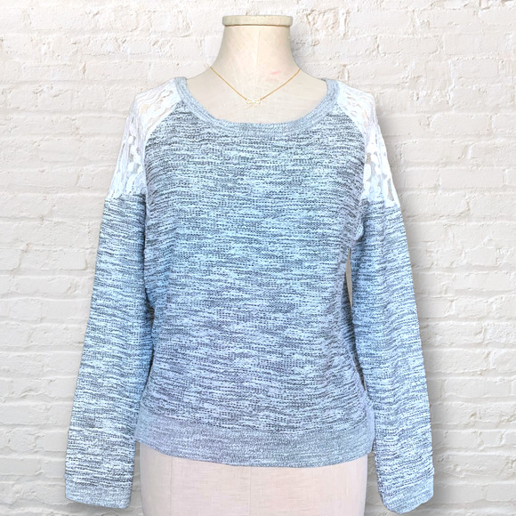 AEROPOSTALE Floral Lace Embroidered Sweater Relaxed Cozy Etched Gray White - Picture 1 of 7
